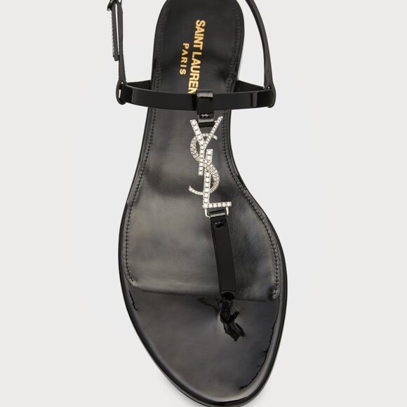 Saint Laurent Cassandra 05 Strass Crystal YSL Thong T Strap Flat Sandals - Picture 4 of 16